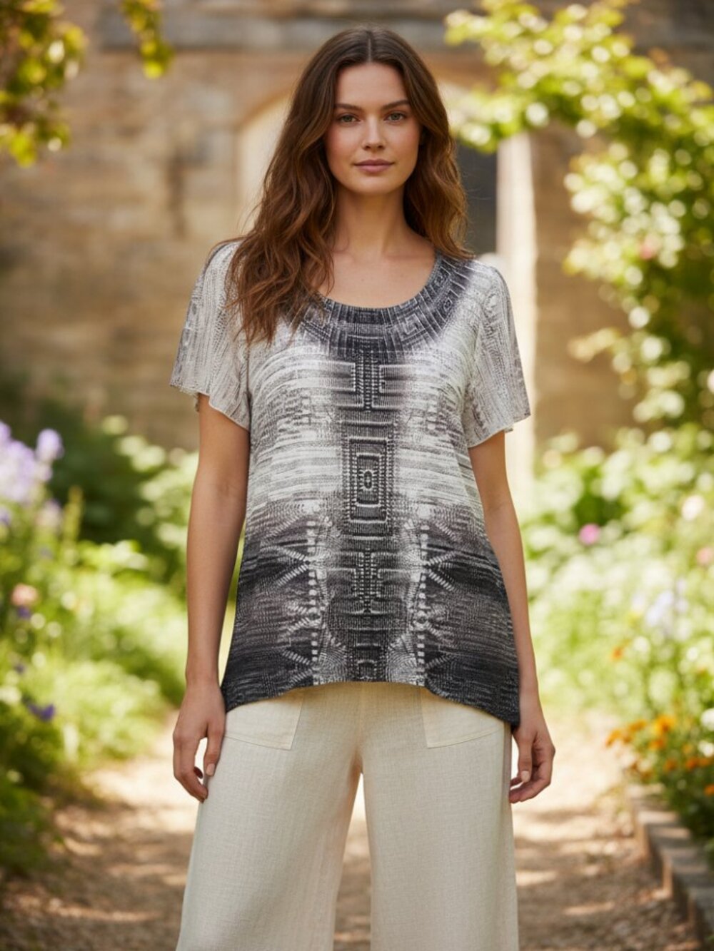 Energe L Top Tunic Lace Crochet Flutter Short Sleeve‎ White Gray Black Y2K Fairy